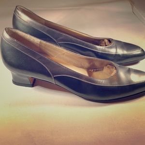 Salvatore Ferragamo bronze two tone leather pumps